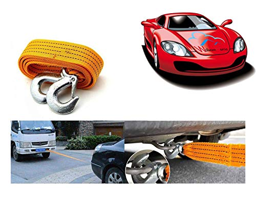 Image of WolkomHome Heavy Duty Nylon Cable Straps Towing Rope with Self-Locking Hooks Yellow 3 Ton 2.65M for Maruti Wagon R 2017