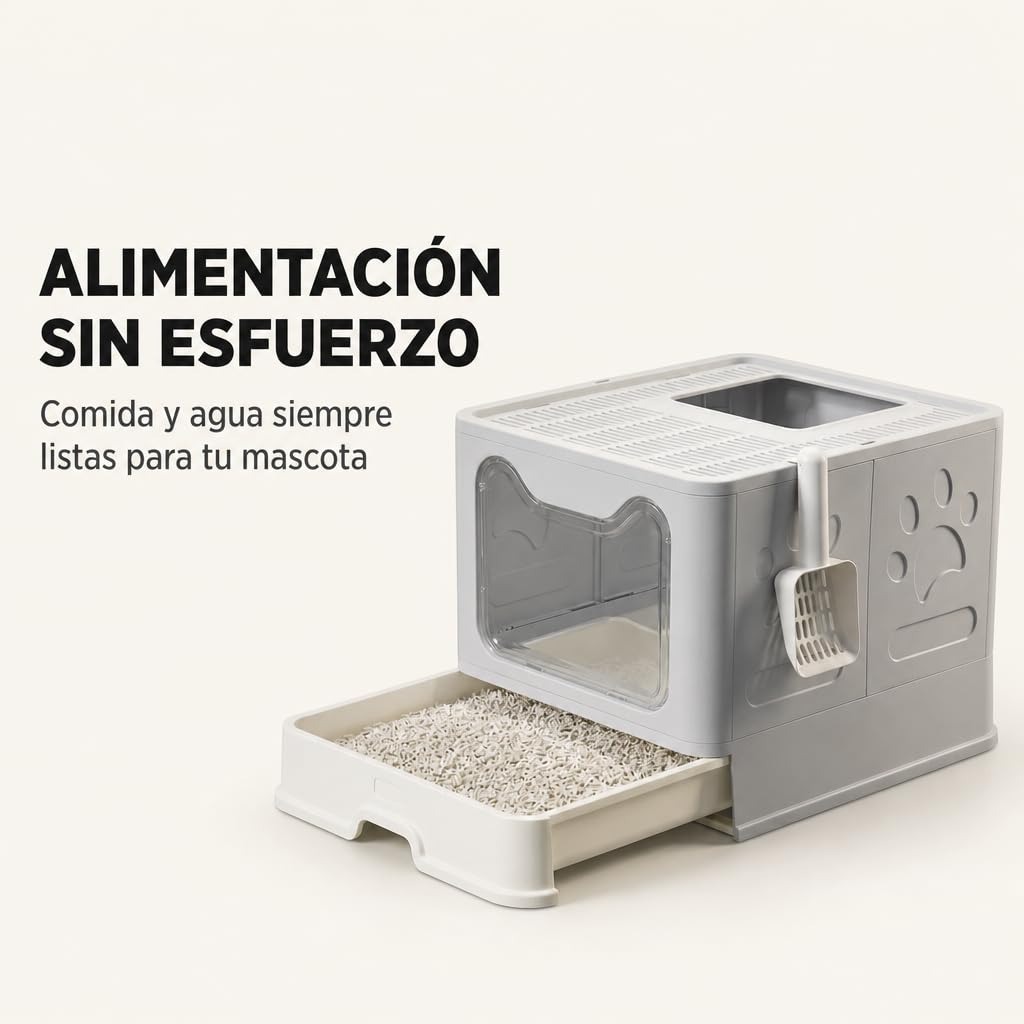 Arenero para Gatos Cerrado con Cajón Extraíble y Doble Entrada – Bandeja Higiénica con Tapa, Puerta Transparente, Entrada Superior con Rejilla Filtrante y Pala Incluida, Anti-Olor, Fácil Limpieza