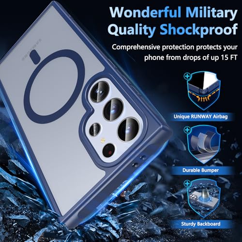 Image of OWKEY for Samsung Galaxy S24 Ultra Case 6.8'', Magnetic Samsung S24 Ultra Case Compatible with Magsafe, [Shockproof Military] Translucent Back Slim Bumper Cover Phone Case Samsung S24 Ultra, Blue