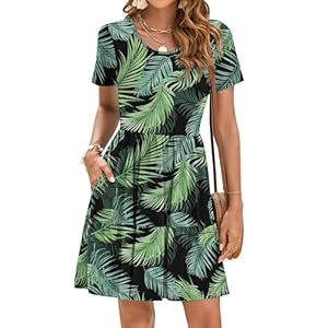 AUSELILY Abiti Estivi Abiti da Spiaggia Casual da Donna Elegante Abito in T-Shirt a Maniche Corte con Orlo a Pieghe e Tasche