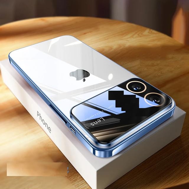 Apple iPhone 12 (6.1 inch) Luxury Plating Clear Soft Silicone Lens Phone Back Cover Case (Sierra Blue)