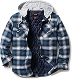 CQR Men's Quilted Lined Flannel Hooded Shirt Jacket, Soft Warm Long Sleeve Outdoor Cotton Plaid Shirt Jackets, Quilted Lined Deep Ocean, Large