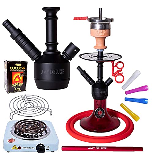 Amy Deluxe Shisha 071.03 Alu Jewel S - 44 cm, Shisha-Set, Geschenk-Set, Bundle mit TOM Gold Naturkohle & 1000w…