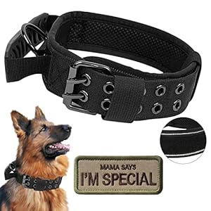 Upgrade Tactical Dog Collar – Military Dog Collar Nylon Adjustable Training Collar Reflective Dog Collar with Handle and Heavy Duty Metal Buckle for Medium Large Dogs (Black, XL)