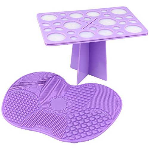ESARORA Makeup Brush Cleaning Mat and 28 Holes Brush Drying Tower Set