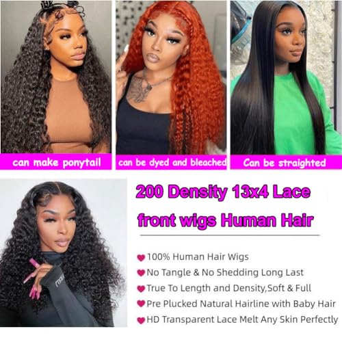 Aomllute 30 Inch Deep Wave Lace Front Wigs Human Hair 200 Density 13x4 HD Lace Frontal Wigs Human Hair Pre Plucked Deep Curly Glueless Wigs Human Hair for Women Natural Black - Image 6