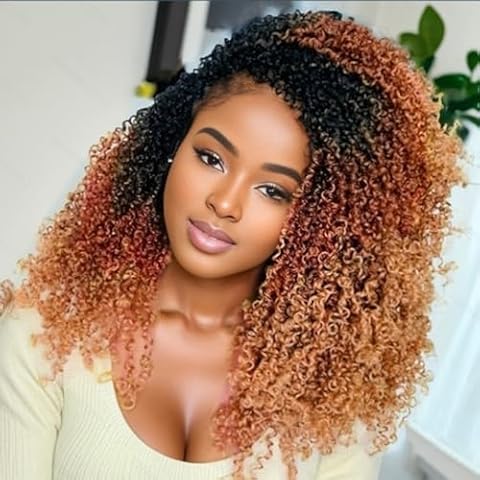 210 Strands Yanky Twist Crochet Hair Pre Looped 14 Inch Pre-twisted Fluffy Curly Braiding Hair Long Senegalese Twist Braids Brown Blonde Ombre Bohemian Marlybob Crochet Braids for Black Women Cover