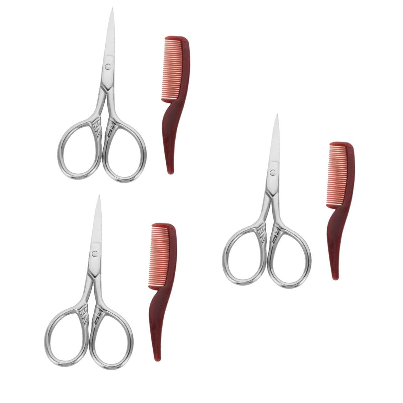 6sets Forbici Per Barba e Pettine Kit Professionale Inossidabile Con Custodia Ecopelle Per Rifinitura Di Barba e Sopracciglia