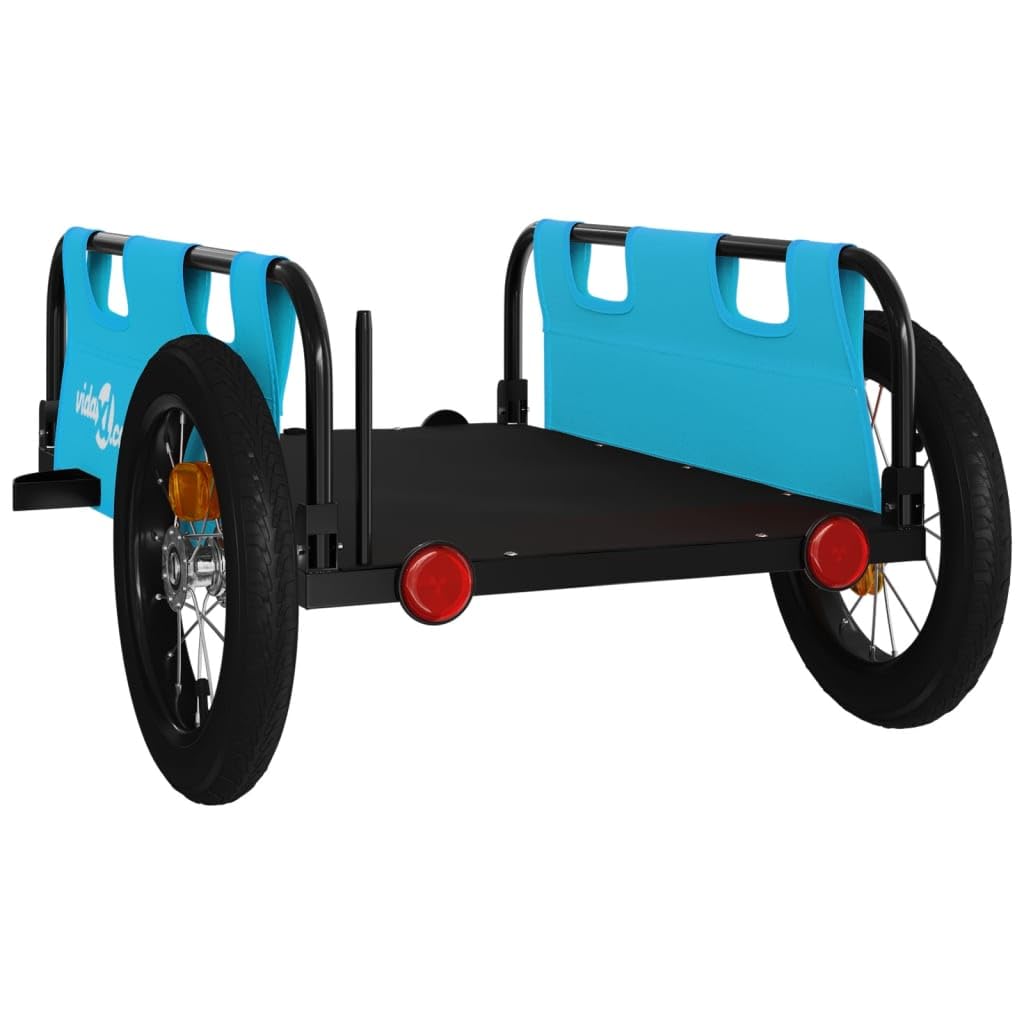 Remolque de bicicleta azul de tela Oxford y hierro con recubrimiento en polvo, 123 x 52,5 x 33 cm, para equipaje y cargas con reflectores, plegable y seguro para excursiones al aire libre y el