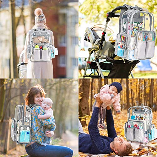 Diaper Bag Backpack, Clear Baby Bag Heavy Duty Transparent Backpack For Girls Boys, Multifunction Large Travel Back Pack Maternity Baby Changing Bags For Mom With Stroller Straps, Grey #TOP6