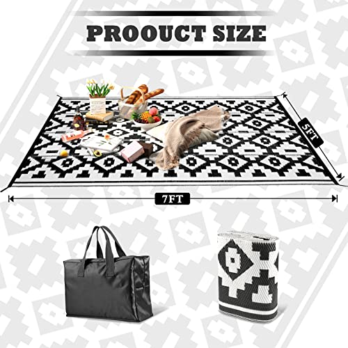 Loninak Outdoor Rug Carpet, Plastic Straw Rug, Waterproof Outdoor Rugs, Patio Rug for RV, Trailer, Beach Camping, Backyard, Deck, 4 Stakes and Carry Bag Included, 5' x 8' - Image 6