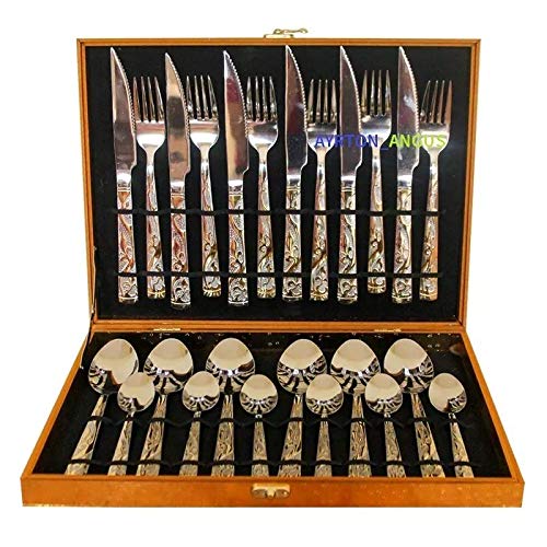 Kit Faqueiro Maleta De Talheres Inox 24 Peças Com Dourado (Dourado)