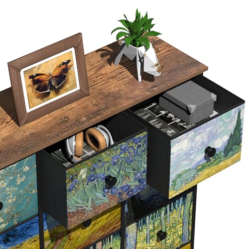 Image of EXOTICA Large Chest of Drawers 15 Drawer Dresser Van Gogh Tall Fabric Dresser for Bedroom Living Room Entryway Closet with Sturdy Metal Frame and Wooden Top