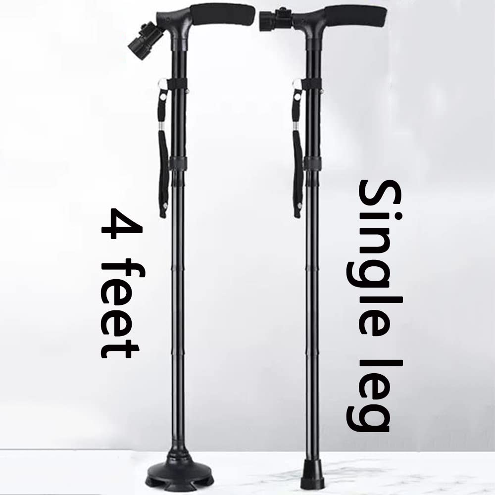 Regulable Bastón para Caminar, Muletas Ortopédicas De Plegable, Andador De Ajustables para Discapacitados, Bastones para Marcha con Luz LED - Material:Aleación De Aluminio (Color : Silver)