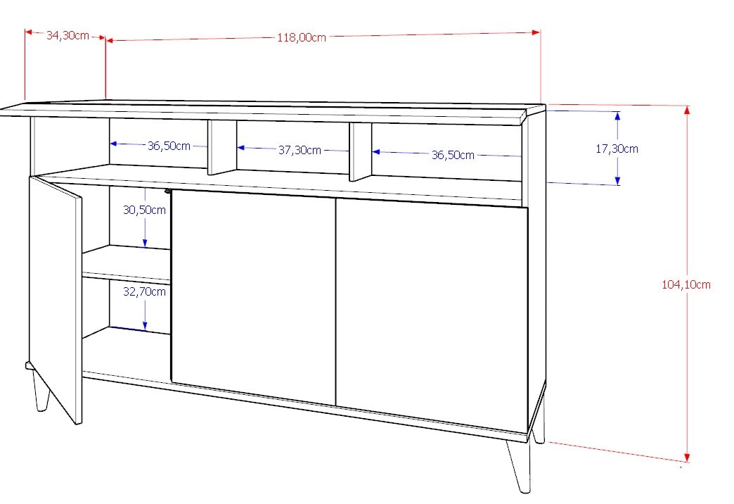 Euro Style Große Kommode Fernsehschrank Sideboard 120cm Skandi Golden Eiche/Weiß Hochglanz