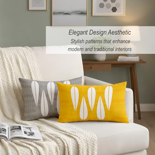 Image of STITCHNEST Set of 2 Polycotton Cushion Covers - Yellow & Grey Abstract Drop Design - 12x18 Inches - Soft & Durable Cushion Covers for Sofa, Bed & Living Room | Perfect for Home Decor