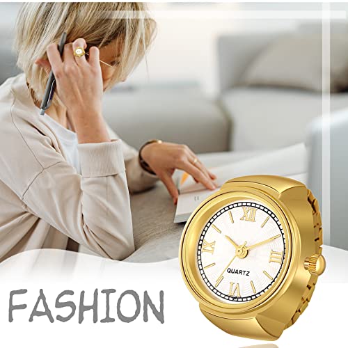 Image of JewelryWe Finger Watch for Women - Stretchy Elastic Band Round Simple Dial Quartz Ring Watches for Daily and Office
