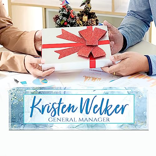 Image of Name Plate for Desk, Desk Name Plate Personalized, Office Decor for Women Men, Acrylic Desktop Accessories, Office Appreciation Gifts for Boss Social Workers Nurse Teacher Employee (Blue Marble)