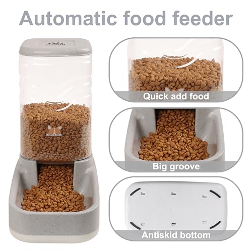 Automatic Cat Feeder, Gravity Food and Water Dispenser Bowl Set for Small Medium Dogs Animals, Pet Feeder Dispenser Storage Food, 3.8L Large Capacity, White & Gray - Image 4