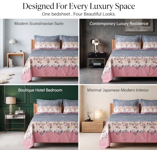 Image of BSB HOME 240 TC Cotton Double Bedsheet with 2 Pillow Covers, Soft & Breathable Bed Sheet for Double Bed, Fade & Wrinkle Resistant, Floral Print, 90 x 100 Inches (228 x 254 cm) - Muted Pastel Botanical