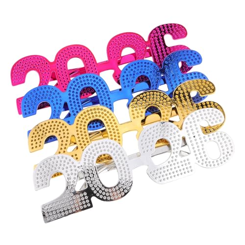 Ipetboom 4 Piezas Gafas de Fiesta con Diseño Electroplateado Plástico Colores Brillantes Plata Azul y Rosa Accesorios Fotográficos para Nochevieja y Celebraciones Compatibles Rostros Pack