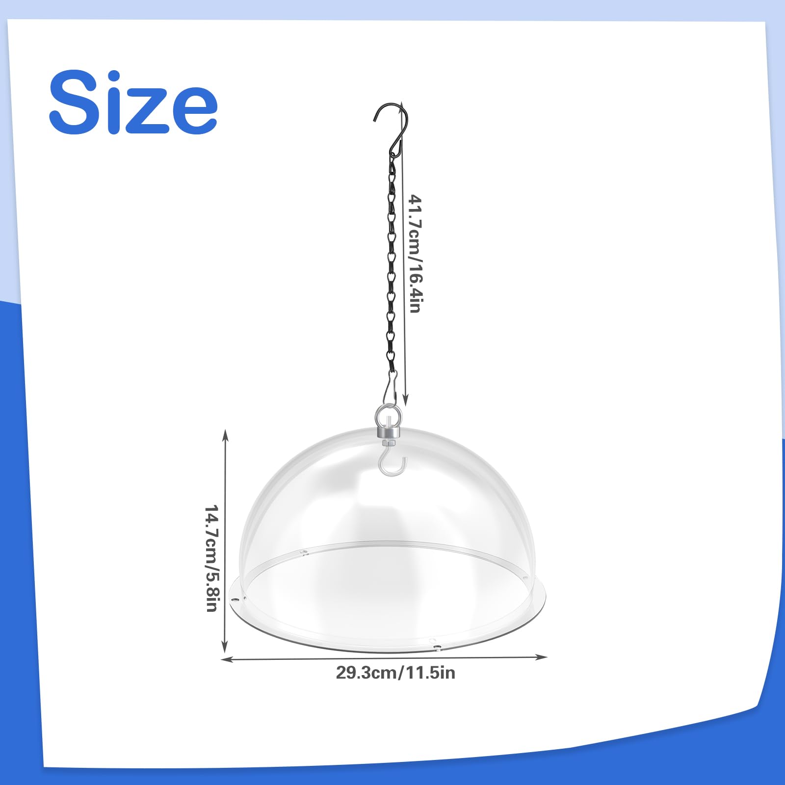 2 pièces Dôme de Protection pour Mangeoires à Oiseaux,Diamètre 30cm Couverture de Pluie Transparente Anti Écureuils Idéal,avec des Chaînes,pour Le Jardin et la Terrasse