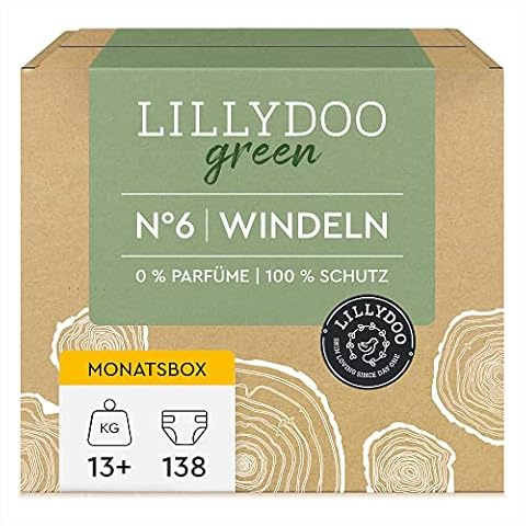LILLYDOO green umweltschonende Windeln, Größe 6 (13-18 kg), Monatsbox (138 Windeln) (FSC Mix) Cover