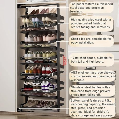 Zapatero extraíble giratorio apilable, armario de almacenamiento extraíble, organizador de estante Vertical Ajustable, organizador de Zapatero extraíble de 12 niveles: almacenamiento de Meta