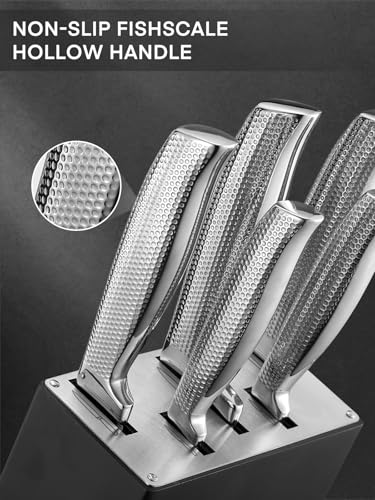 FOHERE Set Coltelli da Cucina Professionale con Tecnologia Avanzata di Affilacoltelli, 7 Pezzi, Coltelli da Cucina in Acciaio Inossidabile, Ceppo Coltello in Legno, Forbici da Cucina - immagine 6