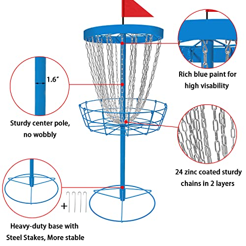 Image of Disc Golf Basket - Portable Disc Golf Target with Heavy Duty 24-Chains Come with 6pcs Disc Golf Discs and Carry Bag, Ground Stake -Suitable for Players of All Levels - Multi Color Available