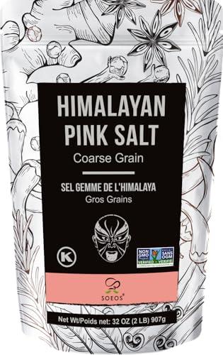 Soeos Himalayan Pink Salt, Coarse Grain, 2 Pound (32 Oz), Non-GMO...