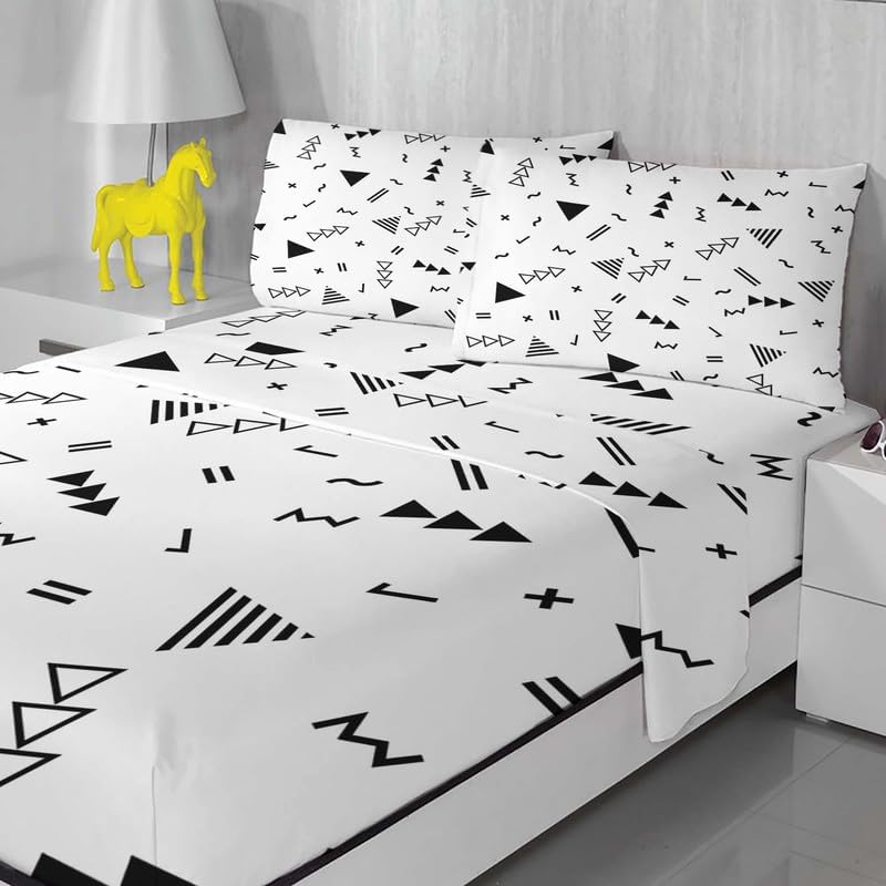 zcsm Sábanas geométricas tamaño matrimonial  Sábanas blancas de 4 piezas y bolsillo profundo de 16 pulgadas, sábanas de microfibra suave de 600