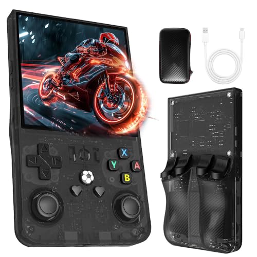 R36MAX Retro Handheld Spielkonsole 4-Zoll-IPS Retro Konsole Tragbare Game Console 128 GB Speicher 22.000 Spiele & 30 Gängige Emulatoren Linux-System 4000 MAH Akku Mini-Arcade (Schwarz)