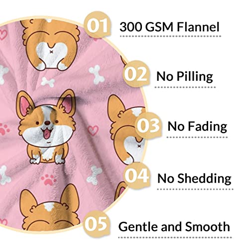 Corgi Blanket Gifts - 60"x80" Cute Throw for Adults, Kids - Pink Soft Fuzzy Blankets for Bed, Couch & Living Room