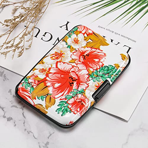 Image of Elfish Mini RFID Aluminum Wallet Credit Cards Holder Business Card Case Metal ID Case for Men Women, Flower22