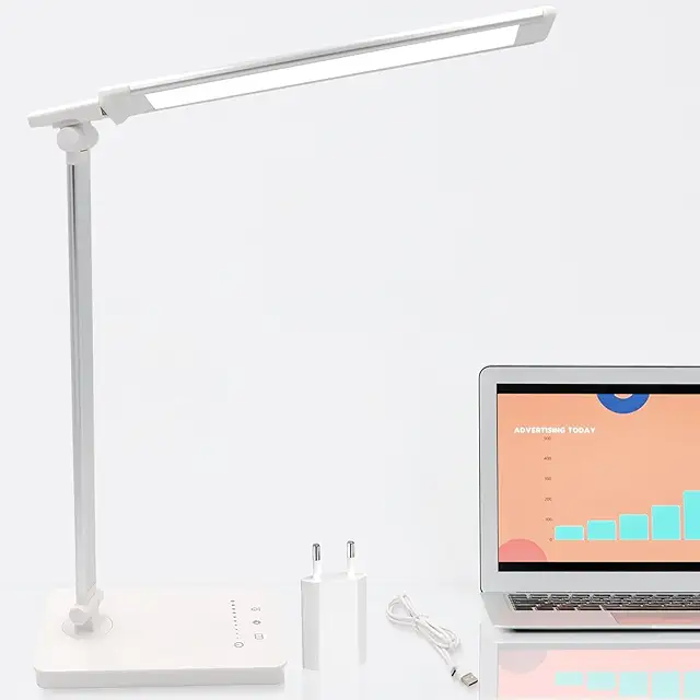 Lámpara Escritorio LED Qualore con 5 Niveles Brillo, USB-C y Temporizador