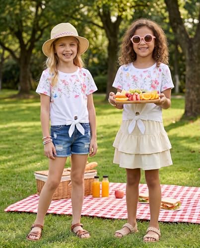 Image of Arshiner Girls Short Sleeve Shirts Tie Knot Front Tops T Shirts for Kids Crewneck Cute Casual Tie Dye Tee Blouse