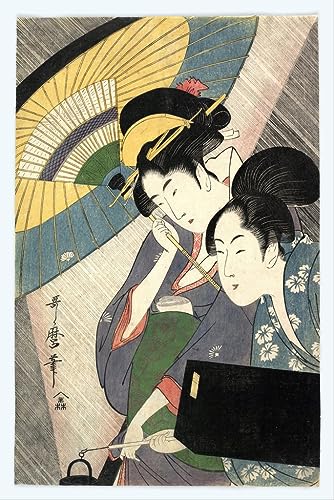Lienzo de Kitagawa Utamaro Dos mujeres bajo un paraguas decoracion pared cuadros japoneses 58x90