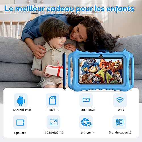 XGODY Tablet für Kinder, 7 Zoll Kids Tablet, Touchscreen, 3 GB RAM, 32 GB ROM, Android 12, Lerntablett mit Tasche, WiFi, Kindersicherung, doppelte Kamera, Spiele, Bluetooth, Lerntablett (blau) – Bild 3