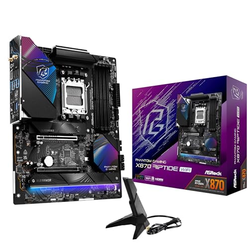 ASRock Phantom Gaming X870 Riptide WiFi 7 AMD Ryzen Socket AM5 ATX Motherboard DDR5 DIMMs 8000 MHz 256 GB USB4 M.2 SATA3 6.0 Gb/s