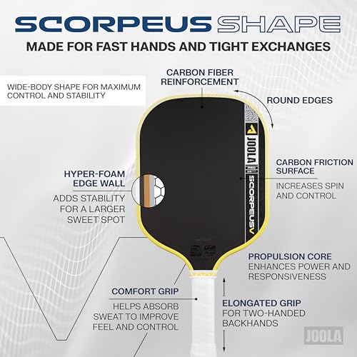 Image of JOOLA Pro V Pickleball Paddle - 14mm /16mm - Raw Carbon Fiber Textured Surface - Enhanced Frame & Propulsion Core, USAPA & UPA-A Certified, NFC Chip Enabled, Premium Control & Lightweight Performance