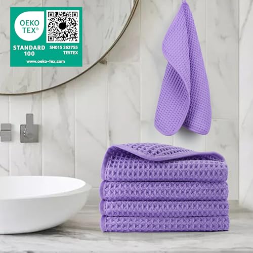 Image of POLYTE 430 GSM Microfiber Lint Free Washcloth Face Towel, 13 x 13 in, 4 Pack (Waffle Weave)