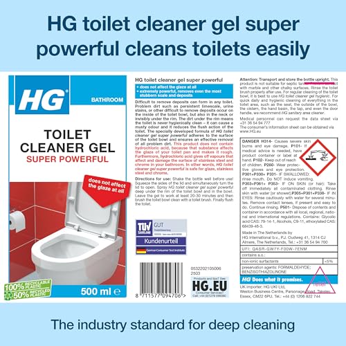 HG Toilet Cleaner Gel Super Powerful, Limescale & Stain Remover – 500ml - Image 3