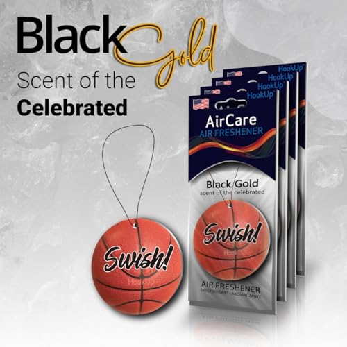Basketball Hanging Car Air Freshener by HookUp - 4 Pack of Black Gold Scent| Unique Gift or Stocking Stuffers for Sports Fan- Teens, Men, Women|Car Accessory with Fresh & Long Lasting Fresheners Smell - Thumbnail 3