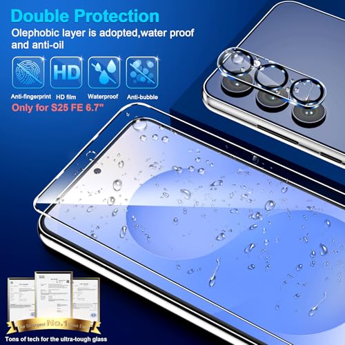 Image of 3 Pack for Samsung Galaxy S25 FE Screen Protector Tempered Glass + 3 Pack Camera Lens Protector, Military Grade Shatterproof, 9H Hardness, Fingerprint Unlock, Case Friendly 6.7 Inch