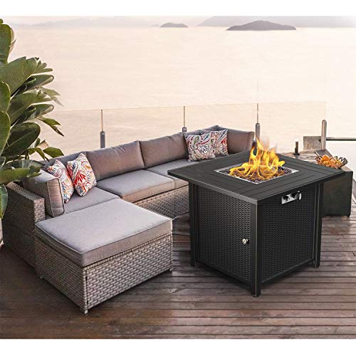 BLUBERY 30\'\' Propane Fire Pit, 50,000BTU Auto-Ignition with Pulse Switch Gas Fire Pit with Cover, Safety Switch, Solid Striped Steel Surface, Laval Rock, Waterproof Bag, ETL CERT