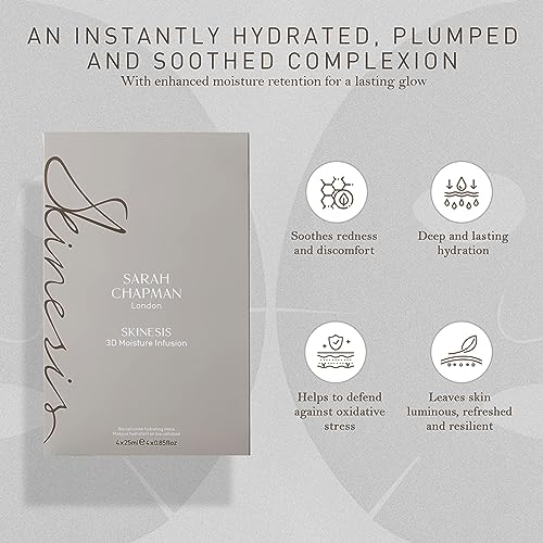 Sarah Chapman Skinesis 3D Moisture Infusion Mask Kit - Pack of 4 Hyaluronic Acid Moisturiser Sheet Masks - Perfect Hydrating Face Mask for Natural and Luminous Glow - Image 8