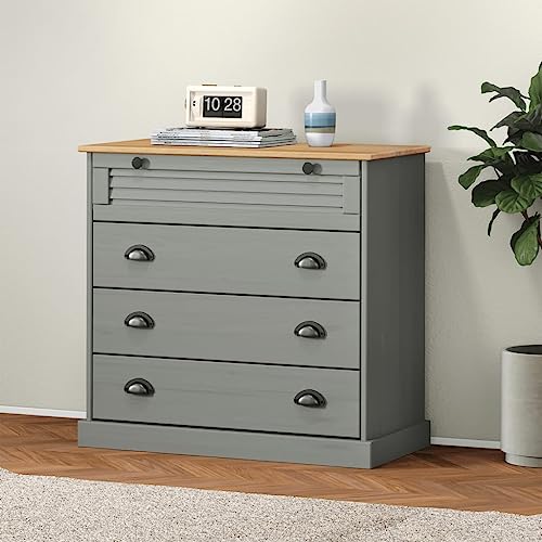 ShCuShan Vigo - Cómoda de madera maciza de pino, color gris, 80 x 40 x 76 cm, cómoda de madera, mueble cajonera ahorra espacio para dormitorio o salón
