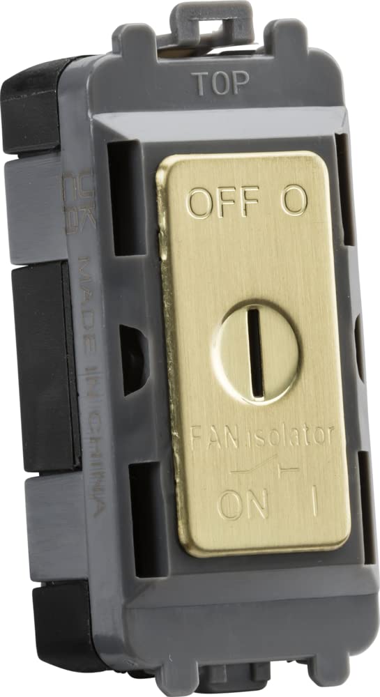 Knightsbridge 10A fan Isolator key switch module - brushed brass
