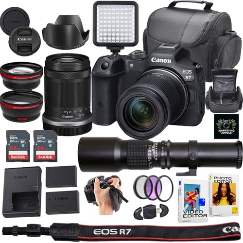 Canon EOS R7 Mirrorless Camera + Canon RF-S 18-150mm f/3.5-6.3 is STM Lens + 64GB SanDisk Memory Card + Extra Battery + More (18pc Bundle) (Renewed)